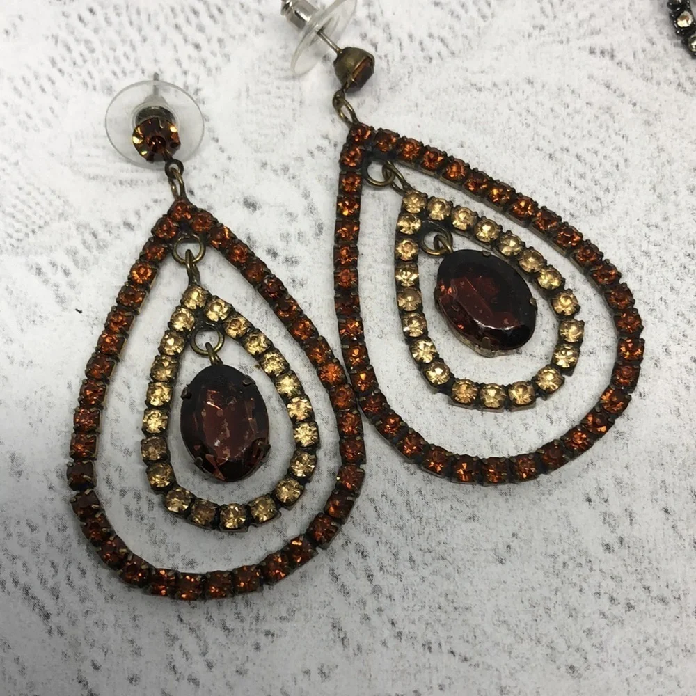 Bundle lot 2 rhinestone statement earrings dangle drop party night out dressy